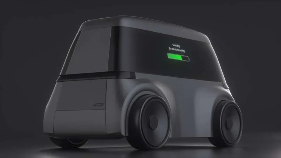 Il robot mobile carica le auto elettriche nei parcheggi