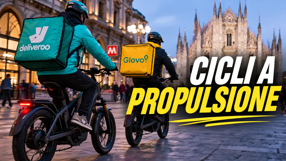 Rider per Piazza Duomo a Milano in sella a cicli a propulsione