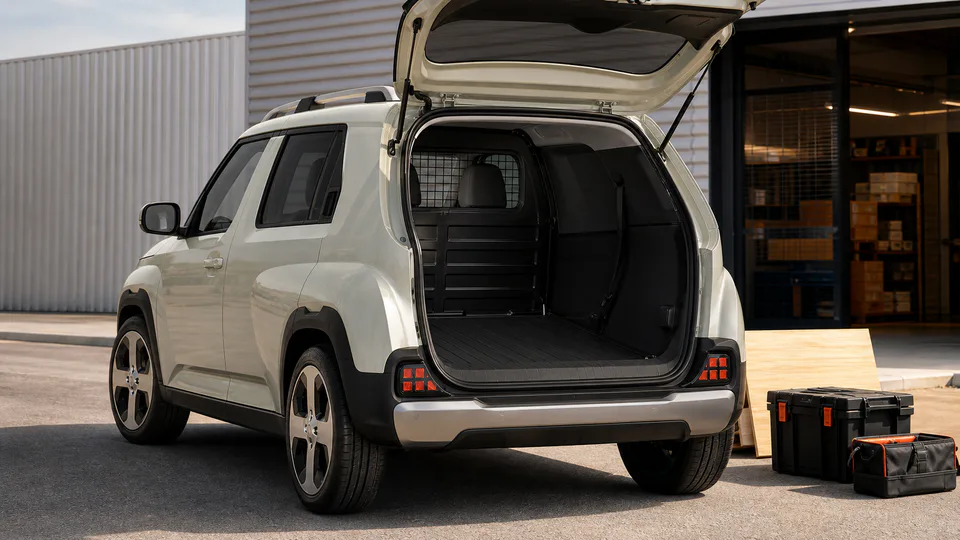 Hyundai Inster trasformata in van elettrico a due posti mediante il kit dedicato