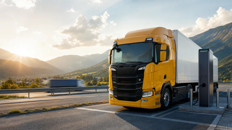 Scania 40 R elettrico durante una prova della ricarica MCS lungo l’asse del Brennero