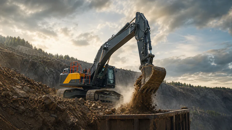 Il tema dell’escavatore elettrico Volvo EC500 da 50 tonnellate durante i test operativi in Norvegia