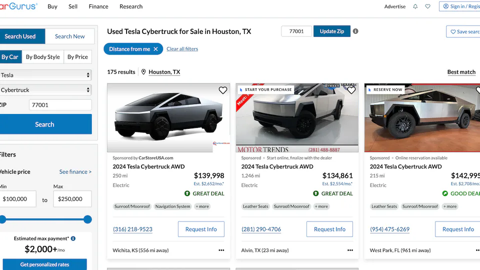 Ci sono più di 175 Cybertrucks Tesla “usati” in vendita in US