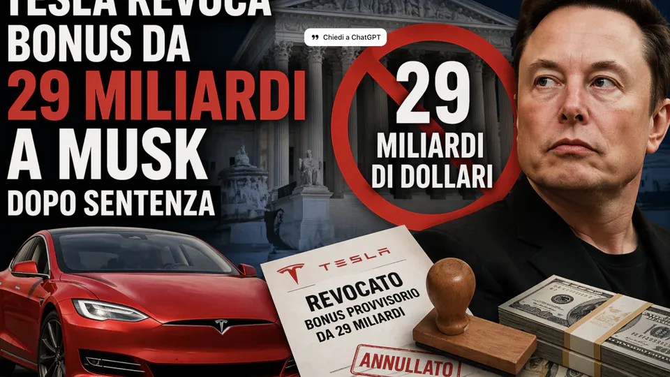 Tesla revoca il bonus da 29 miliardi a Musk