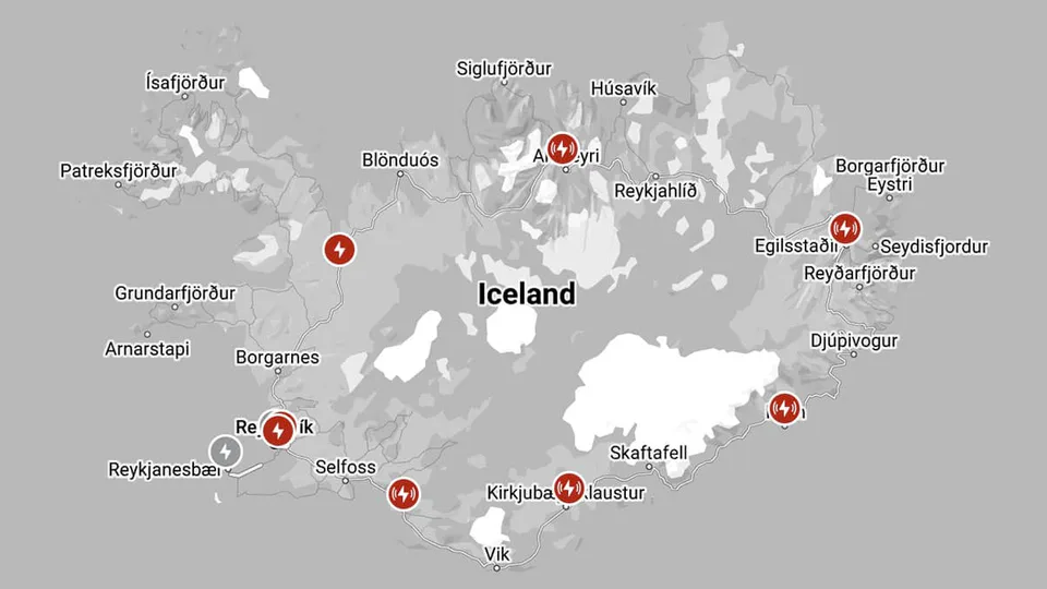 Tesla Supercharger Islanda Mappa
