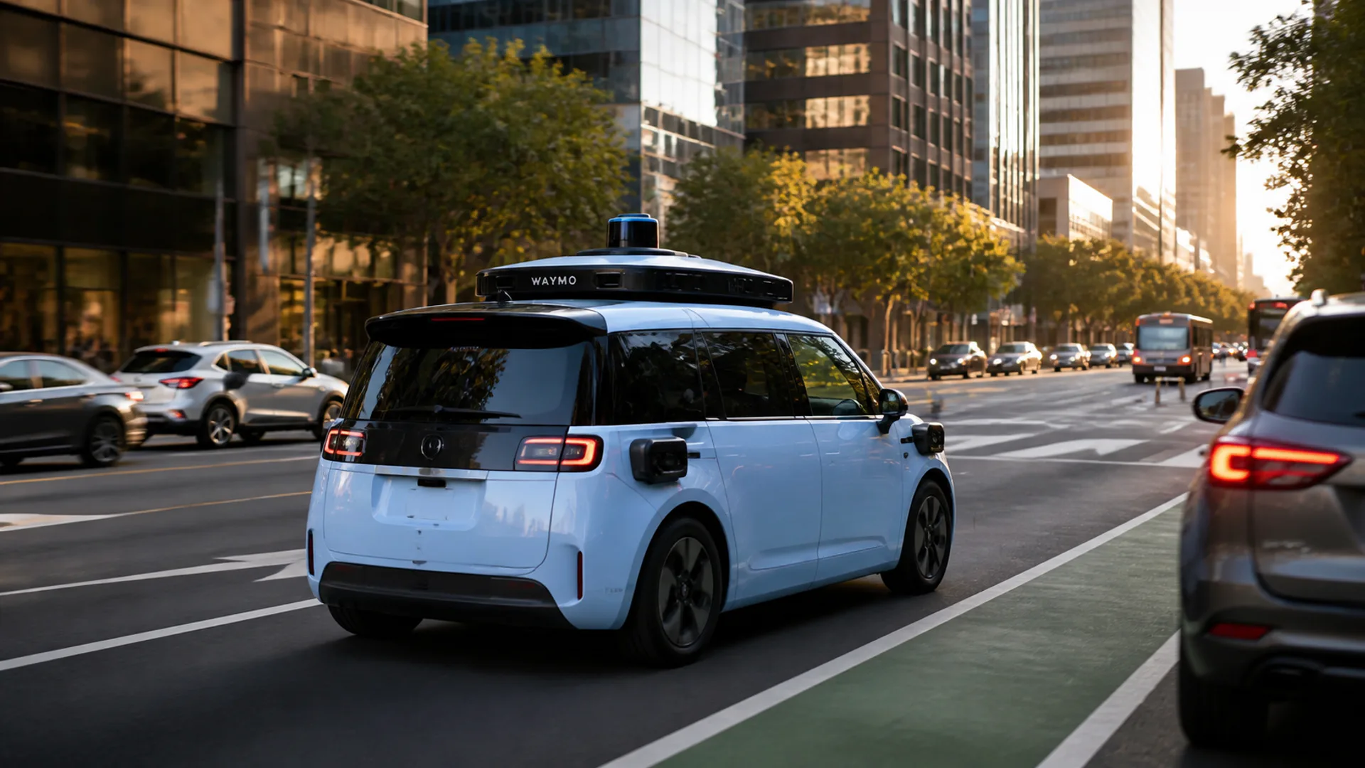 Il robotaxi elettrico Waymo Ojai costruito sulla piattaforma Zeekr per il servizio senza conducente negli Stati Uniti