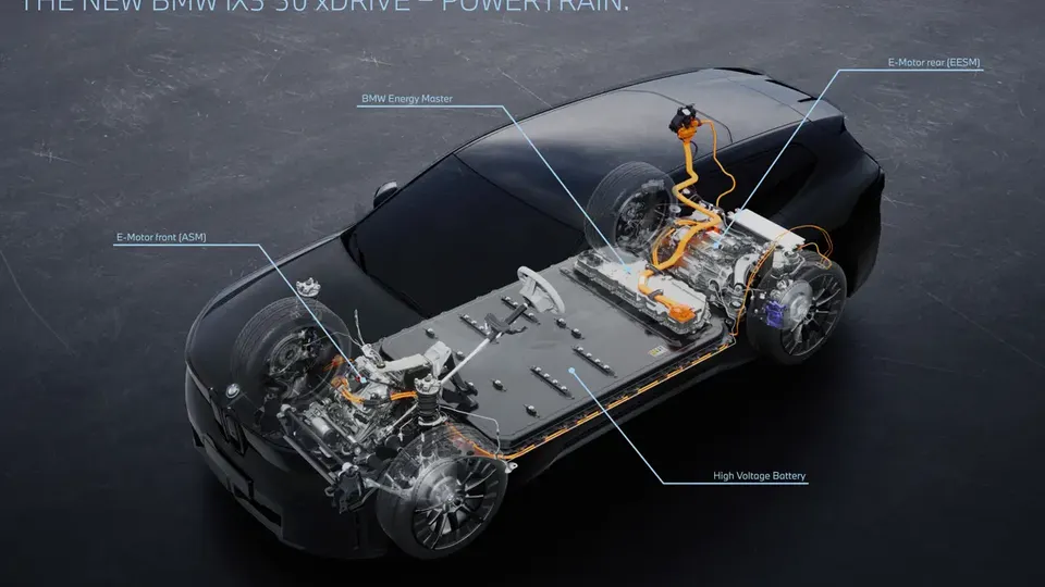 Elettronauti - BMW iX3 40 - Schema tecnico - Vista anteriore a tre quarti