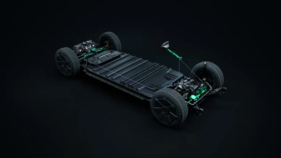 Elettronauti - Telaio Tesla Cybertruck con pacco batteria e motori